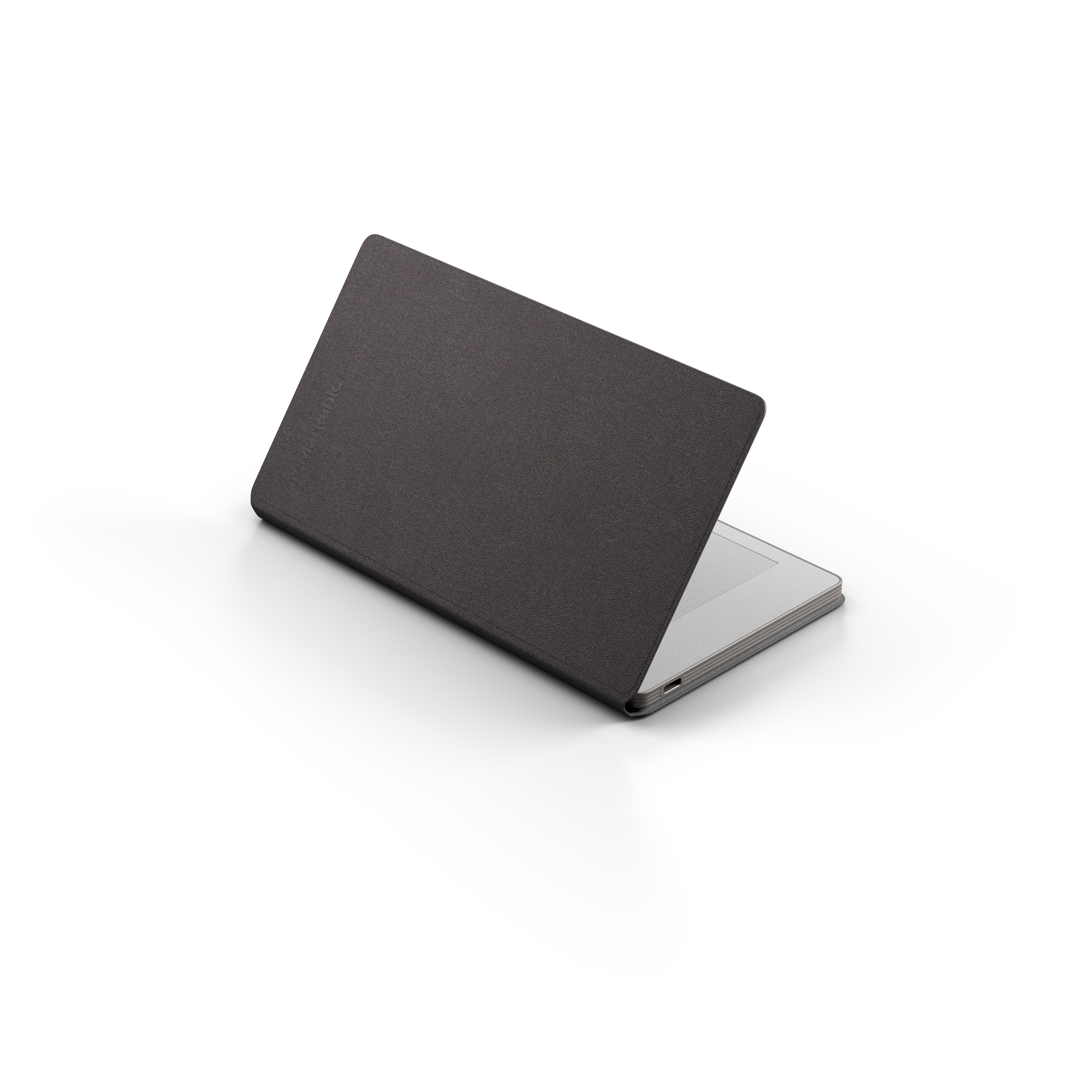 Side view of reMarkable Paper Pro Move with leather Mosaic Weave Folio in Basalt color